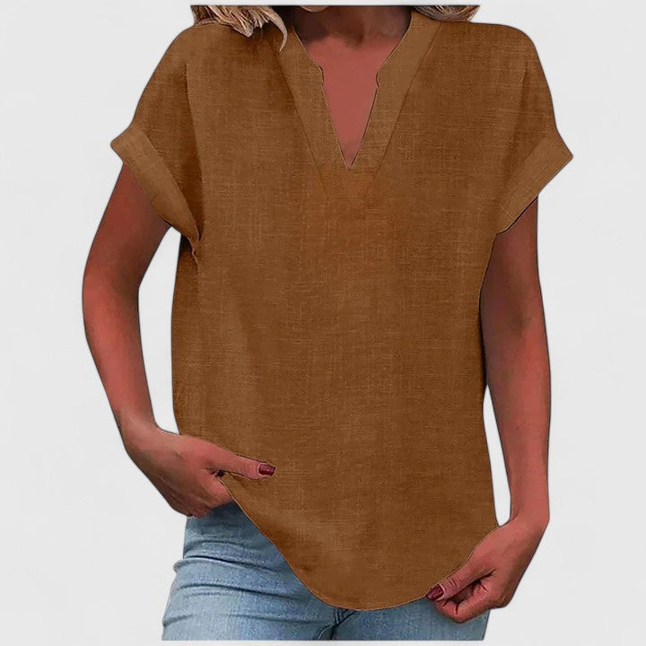 Blouse femme col V décontractée élégante, parfaite pour le quotidien et le printemps.