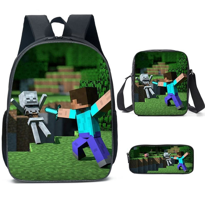 Cartable scolaire enfant Minecraft, design Creeper et Herobrine. Sac à dos robuste pour l'école primaire.