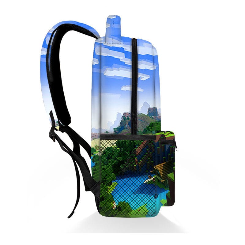 Sac à dos enfant Minecraft avec texture pixelisée et mob Creeper. Idéal pour l'école et la rentrée scolaire.