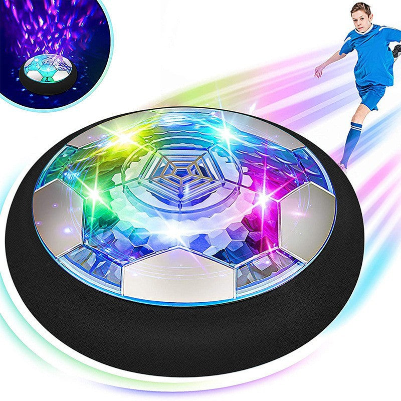 Jouet Hoverball à LED lumineux pour enfants, glissant sur coussin d'air, parfait pour le divertissement intérieur.