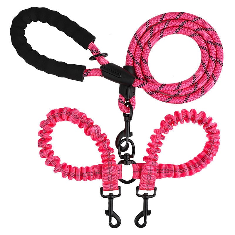 Laisse double en nylon robuste, parfaite pour maîtriser deux chiens sans effort, avec confort optimal.