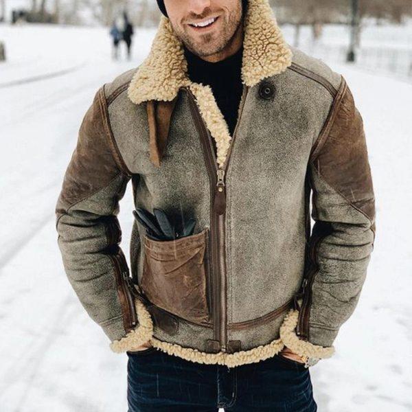 Blouson vintage homme en cuir Véron, coupe ajustée, élégant et chaud, parfait pour l'automne et l'hiver.
