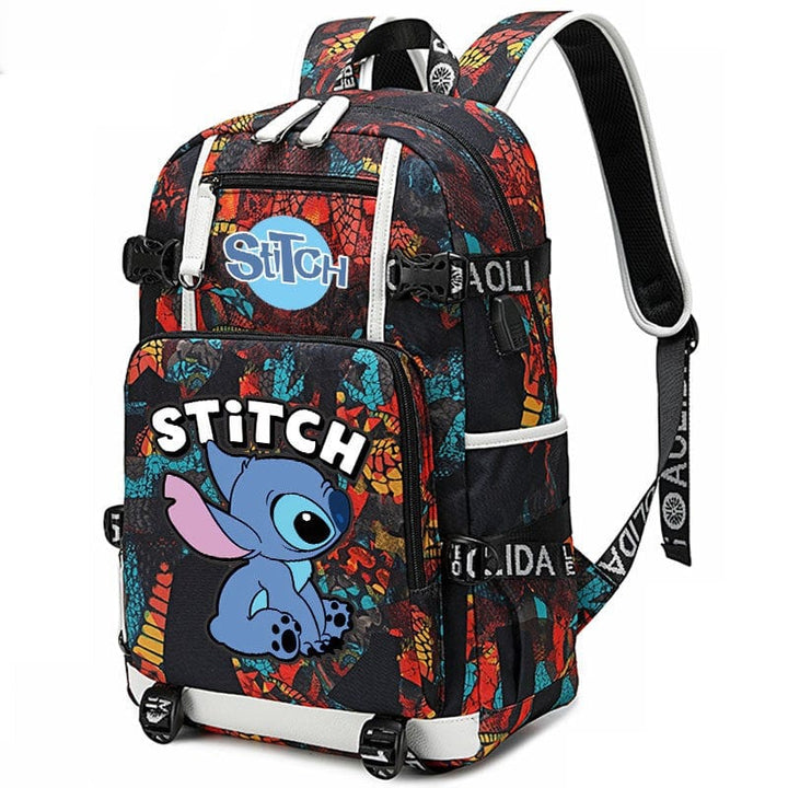 Design original Stitch sur cartable scolaire renforcé enfant.