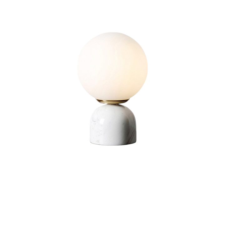 Lampe de table en verre soufflé, design scandinave épuré, éclairage LED pour intérieur contemporain.