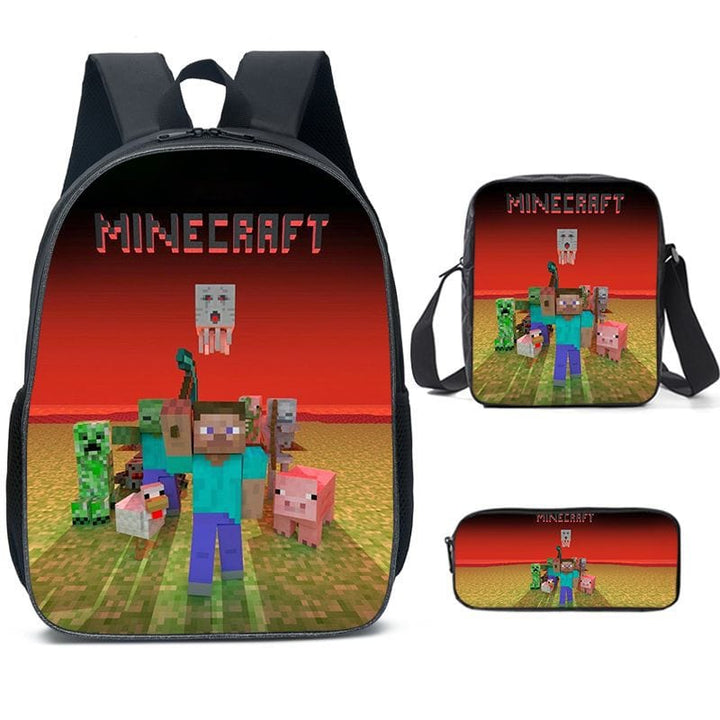 Cartable Minecraft, sac à dos enfant avec imprimés pixélisés. Pour l'école, jeu vidéo et aventure.