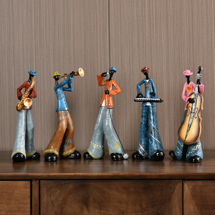 Figurine décorative musicien jazz debout en résine, style moderne pour intérieur élégant.