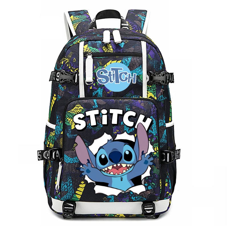 Sac scolaire Stitch bleu pour enfant, design unique, résistant.