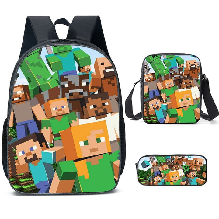 Sac à dos enfant Minecraft Alex Steve, résistant pour l'école. Cartable rentrée scolaire thème aventure.