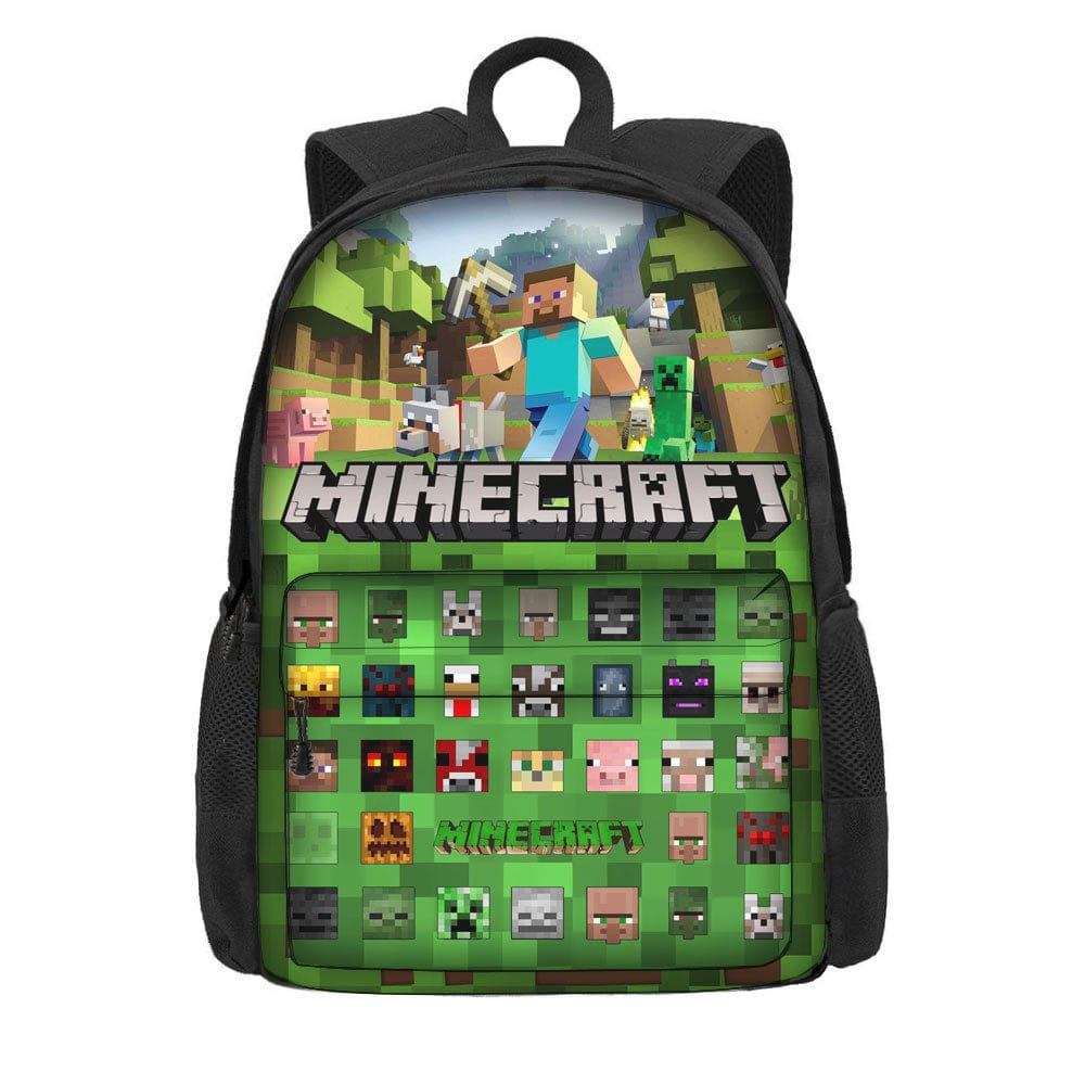 Sac d'école Minecraft pour enfant. Cartable avec motifs du jeu vidéo, parfait pour la rentrée. Garçon/fille.
