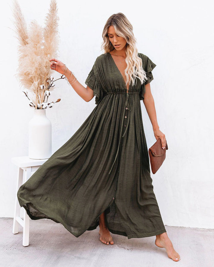 Robe femme longue et décontractée, style estival. Idéale pour un look élégant en journée ou en soirée d'été.