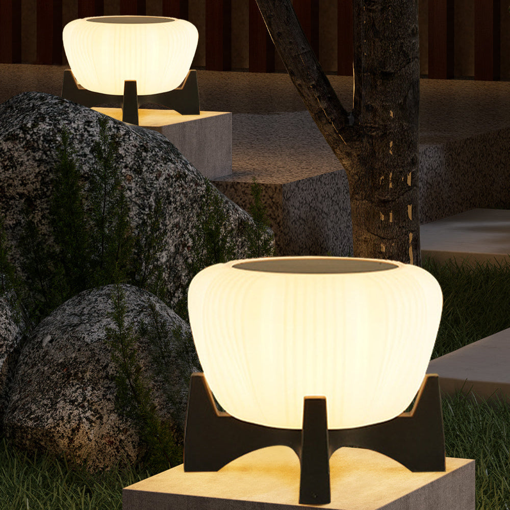 Lumière LED solaire pour chemin de jardin, éclairant une allée. Ambiance extérieure chaleureuse et sécurisée.