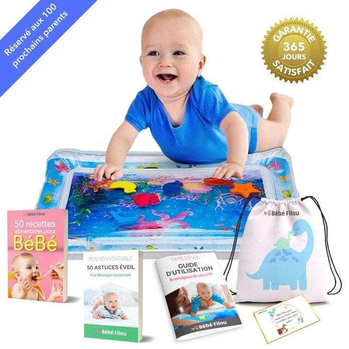 Tapis d'éveil à eau pour bébé, stimulant développement sensoriel et motricité fine. Idéal nouveau-né.