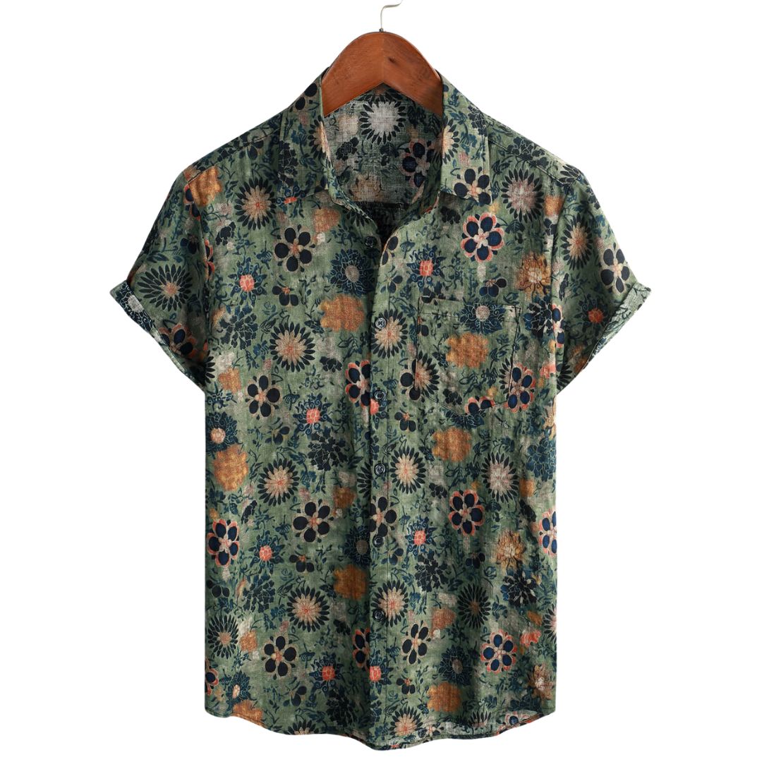 Chemise hawaïenne homme manches courtes, imprimé tropical décontracté pour l'été et la plage.