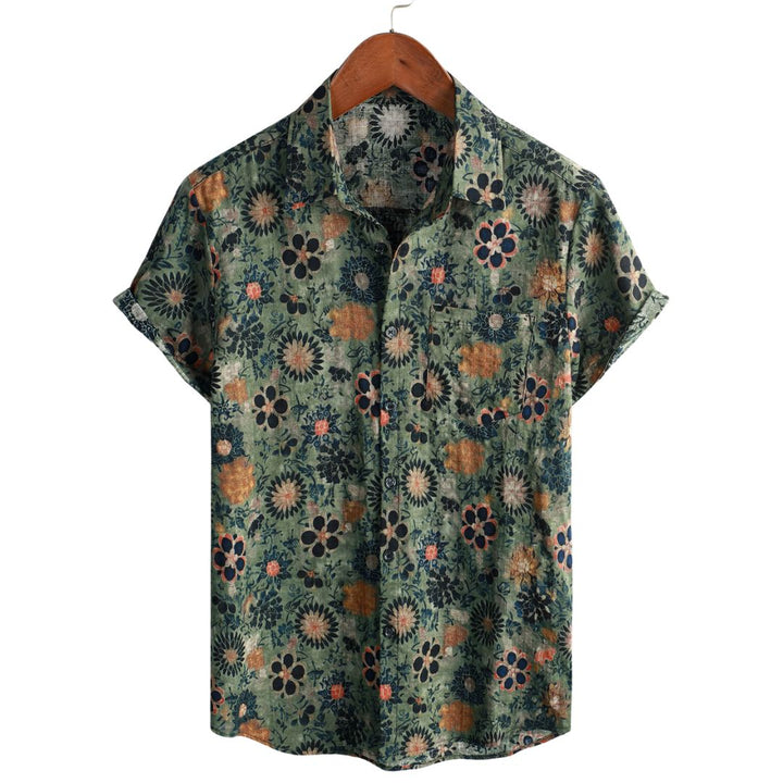 Chemise hawaïenne homme manches courtes, imprimé tropical décontracté pour l'été et la plage.