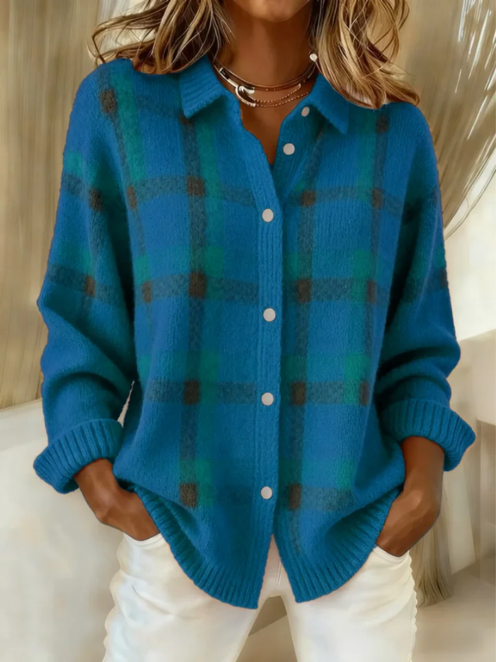 Chemisier femme à carreaux mode, style décontracté et chic pour l'hiver.