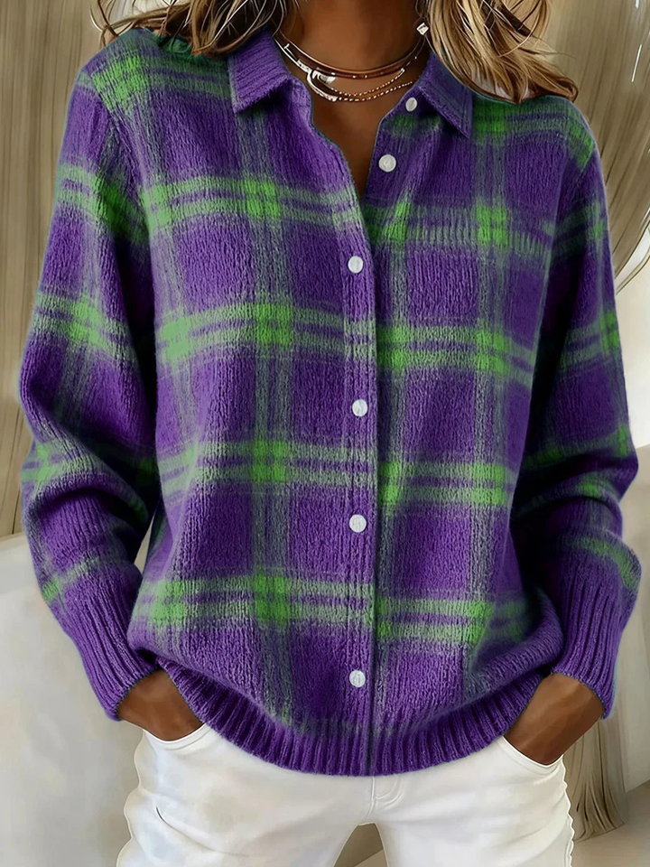 Chic chemisier femme à carreaux, manches longues, idéal pour l'hiver.