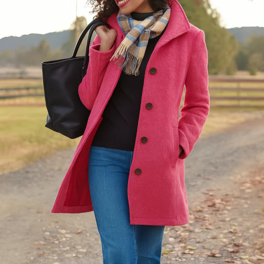 Trench long et classique pour femme, boutonnage stylé, manteau idéal pour automne/hiver et mode.