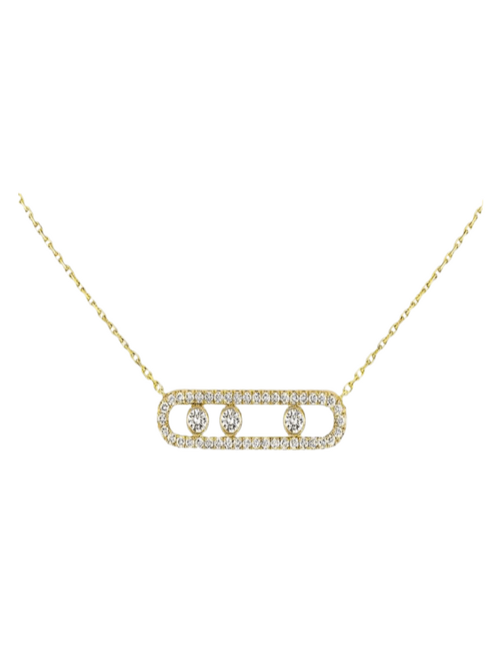 Collier femme élégant filigrane argenté, pierres mobiles scintillantes pour un look raffiné.