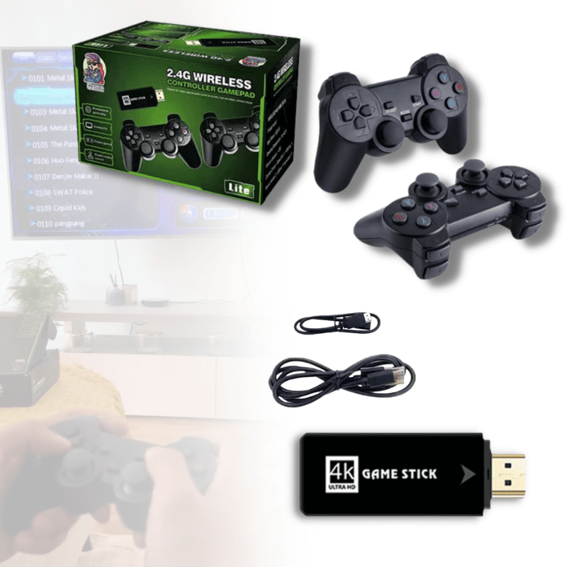 Stick de jeu rétro Plugbit avec 10 000 jeux classiques, parfait pour le rétrogaming et divertissement HDMI.