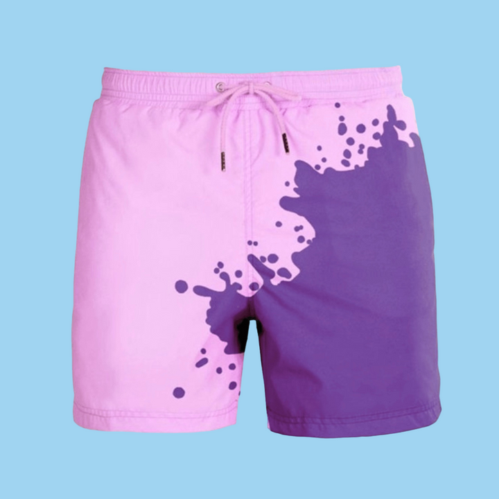 Short de bain homme AquaSplash, motif réactif, révèle des couleurs uniques au contact de l'eau. Plage & piscine.