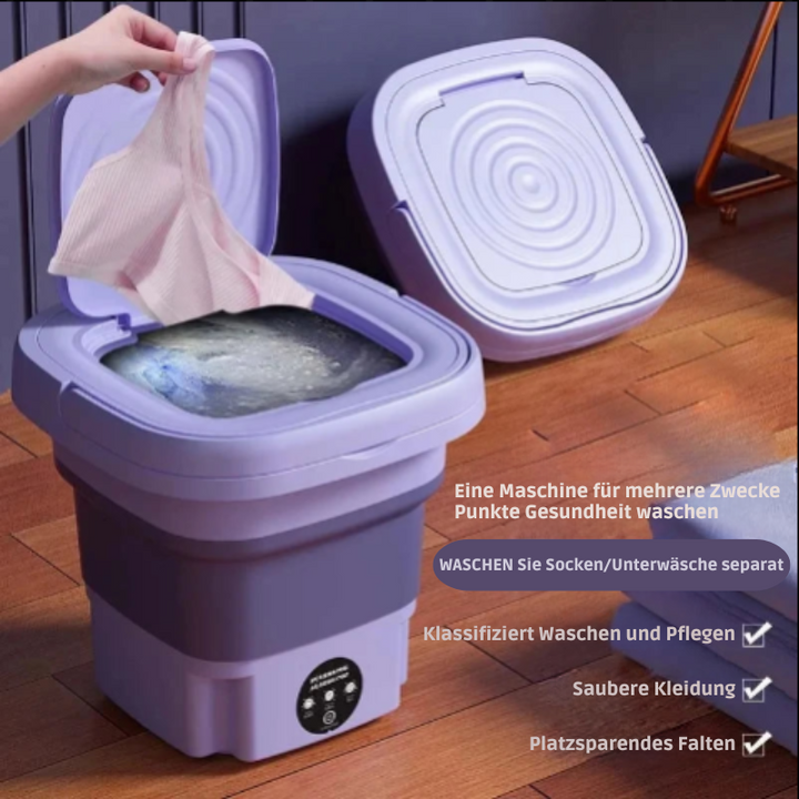 Machine à laver pliante 8L, idéale pour les campeurs, étudiants et petits appartements. Nettoie efficacement les vêtements.