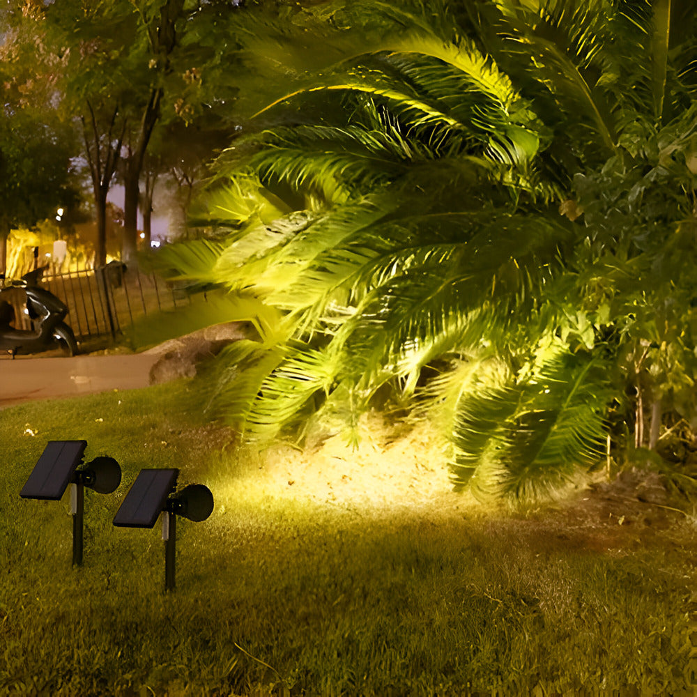 Éclairage de jardin solaire LED robuste, résistant aux intempéries, parfait pour terrasses et allées.