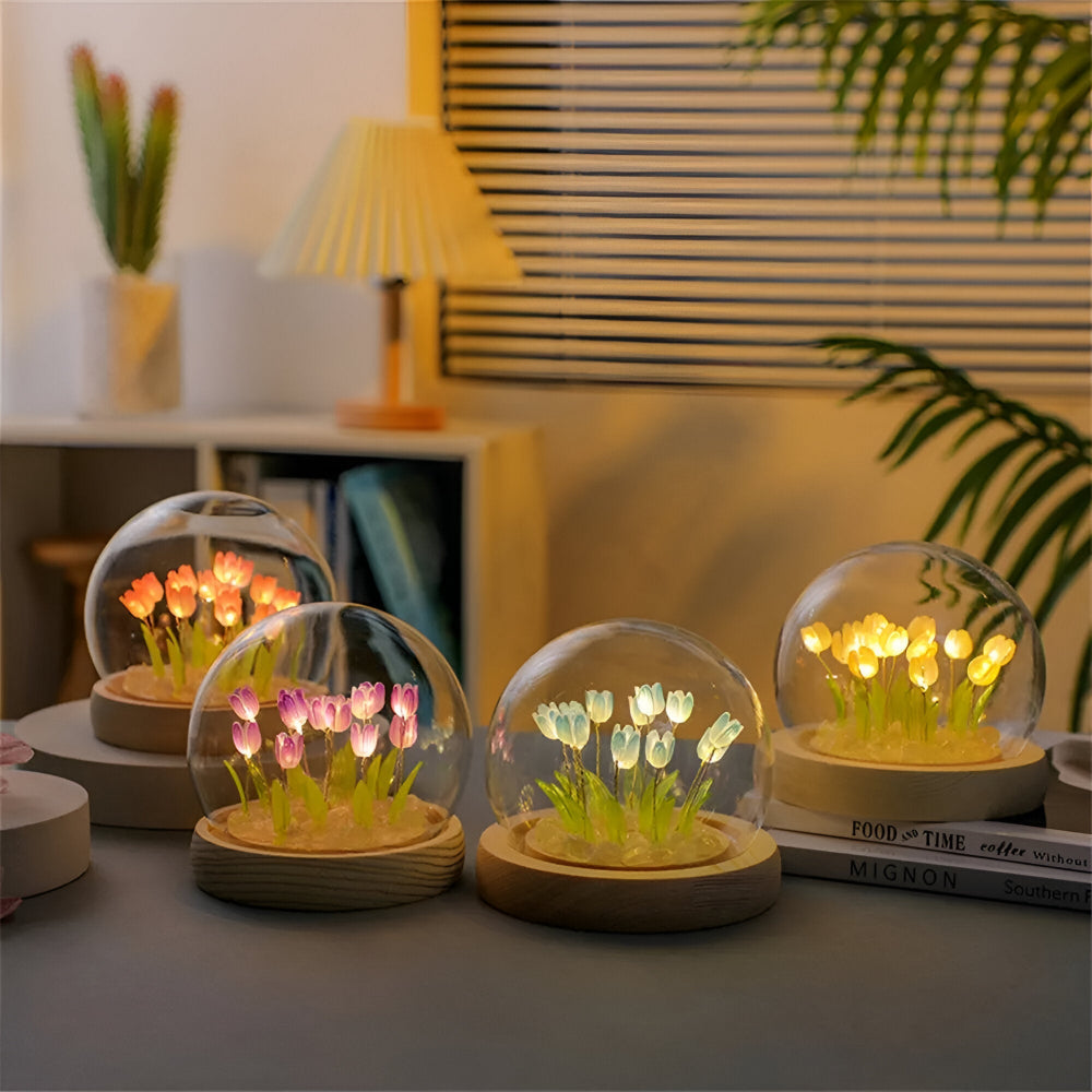 Lampe de table tulipe LED DIY. Veilleuse fleurie pour une ambiance douce et romantique.