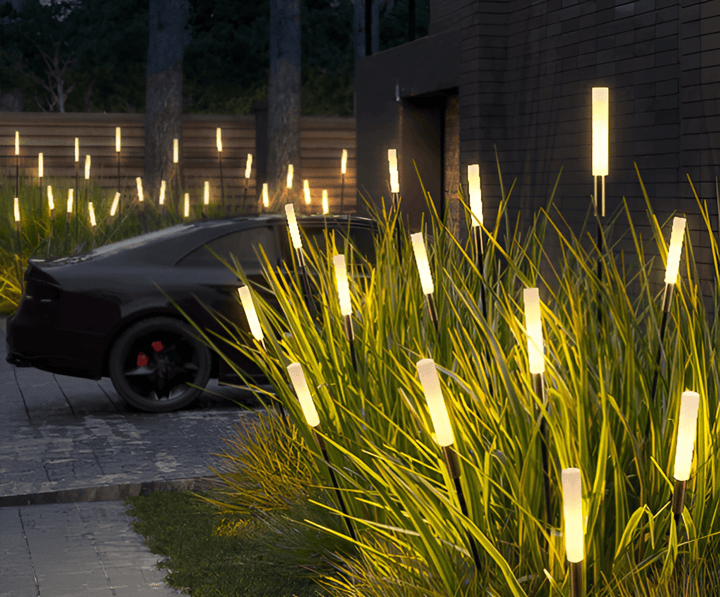 Lampe solaire LED moderne pour jardin, éclairage extérieur éco-énergétique, étanche IP65.