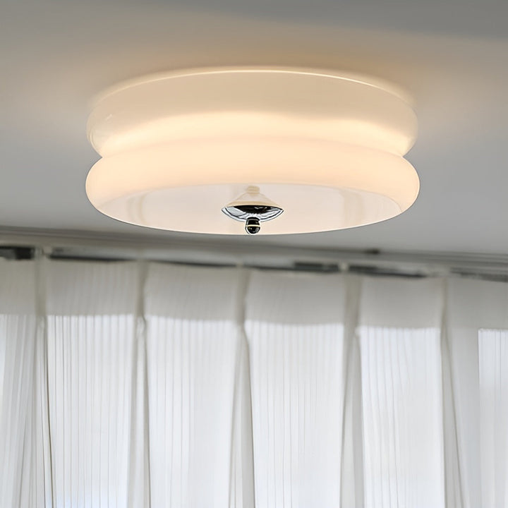 Élégant plafonnier LED rond crème, éclairage d'ambiance Bauhaus pour votre intérieur cosy.