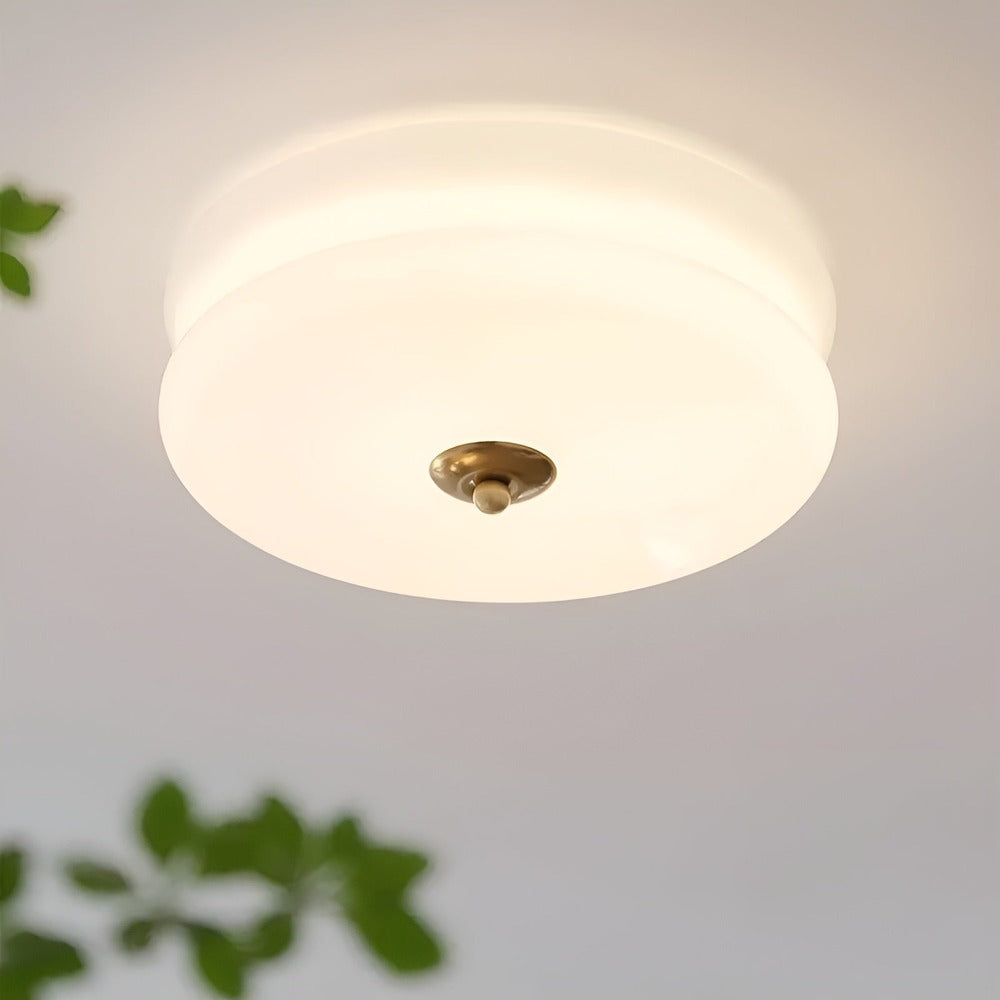 Luminaire LED en verre crème, design Bauhaus rond, éclairage d'ambiance doux pour chambre.