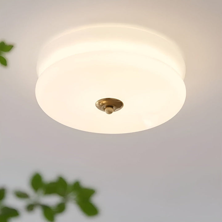 Luminaire LED en verre crème, design Bauhaus rond, éclairage d'ambiance doux pour chambre.