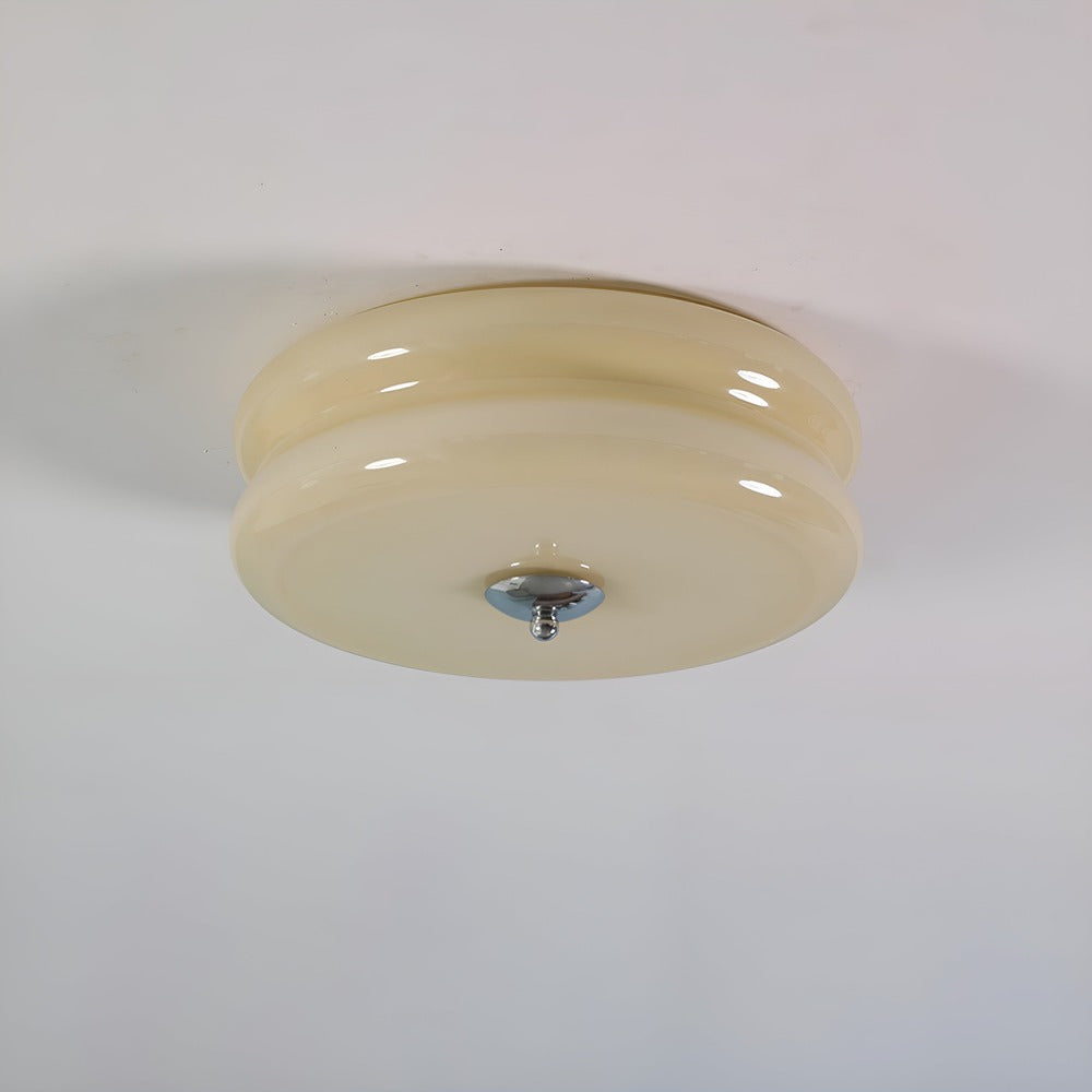 Plafonnier LED rond crème, style moderne et vintage Bauhaus, parfait pour salon ou chambre.