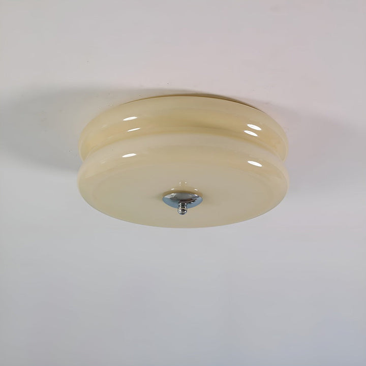 Plafonnier LED rond crème, style moderne et vintage Bauhaus, parfait pour salon ou chambre.
