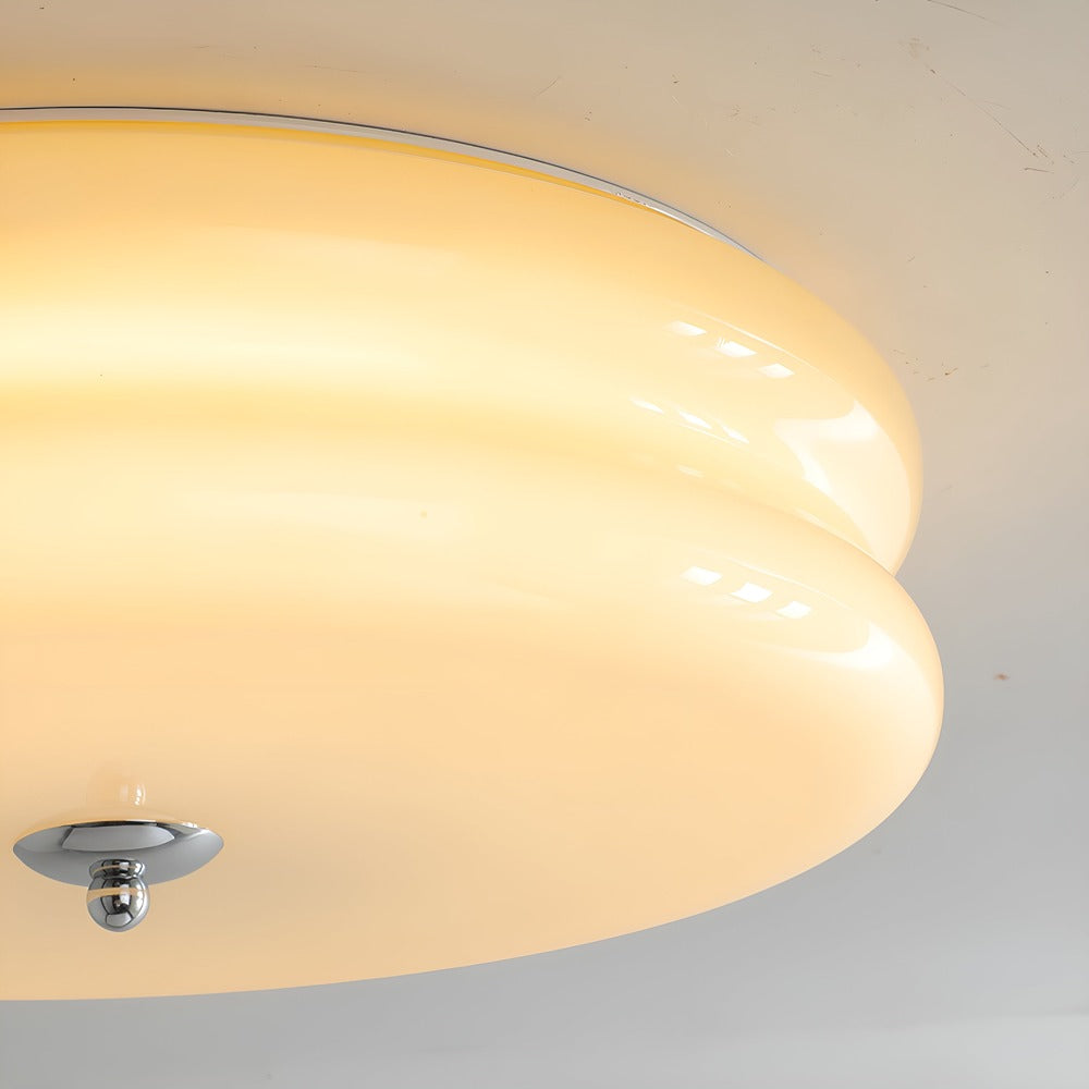 Plafonnier LED rond, verre crème, design Bauhaus moderne, idéal pour salon et chambre.