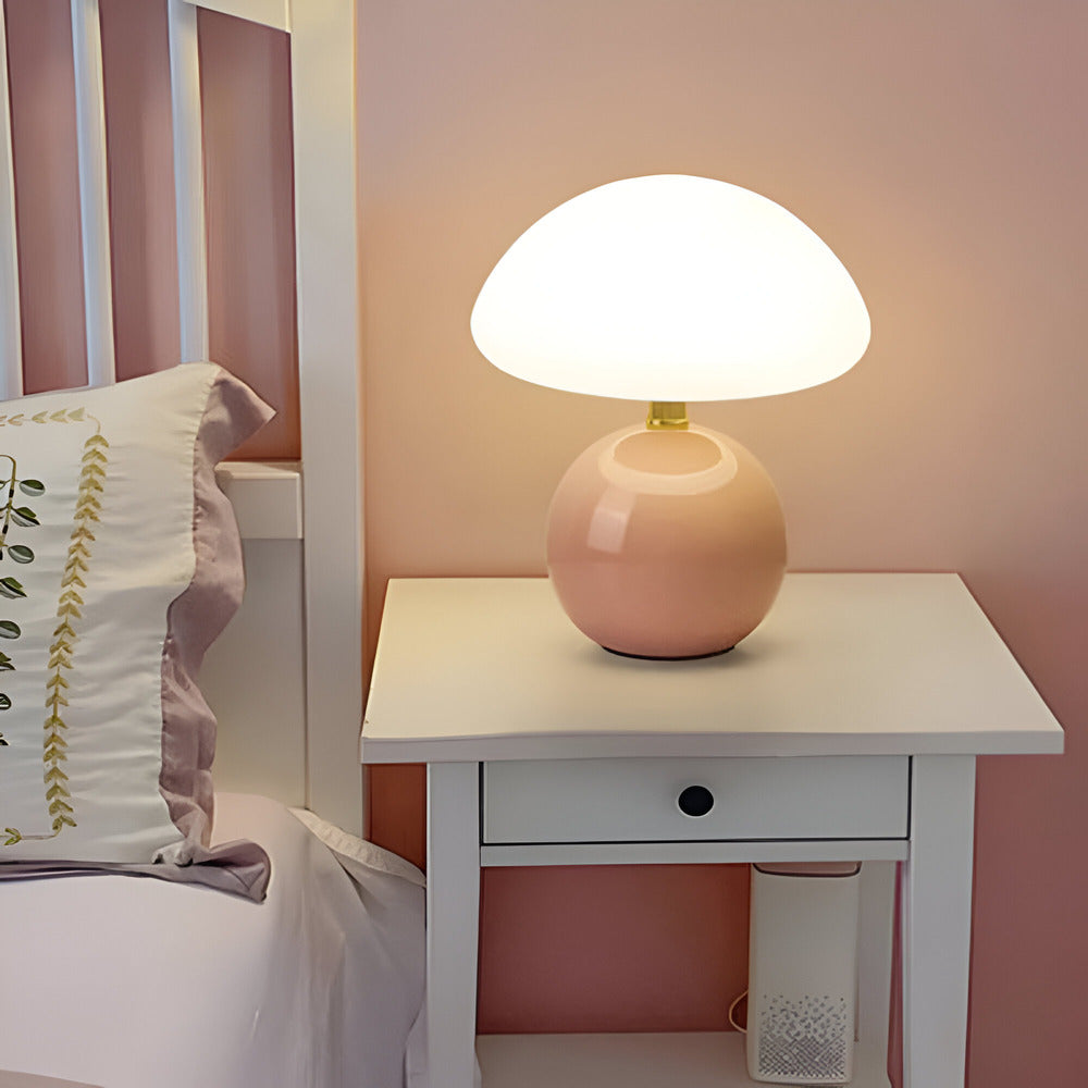 Lampe de bureau champignon LED style Bauhaus, 3 couleurs, idéale pour un éclairage design moderne.