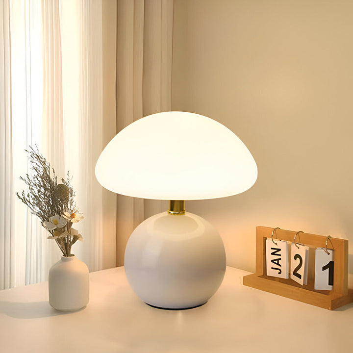 Lampe de chevet champignon LED en céramique, design Bauhaus, lumière d'ambiance 3 couleurs.