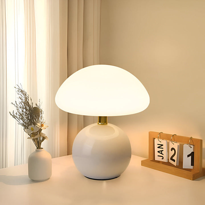 Lampe de table champignon LED, design Bauhaus minimaliste, 3 options de couleurs pour votre intérieur.