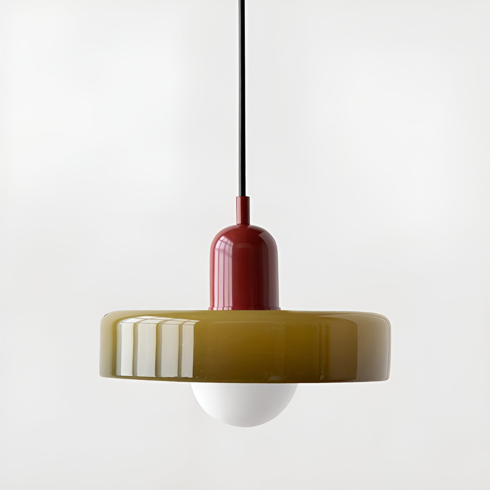 Lustre contemporain en verre, ajustable, apporte une touche artistique à l'intérieur.