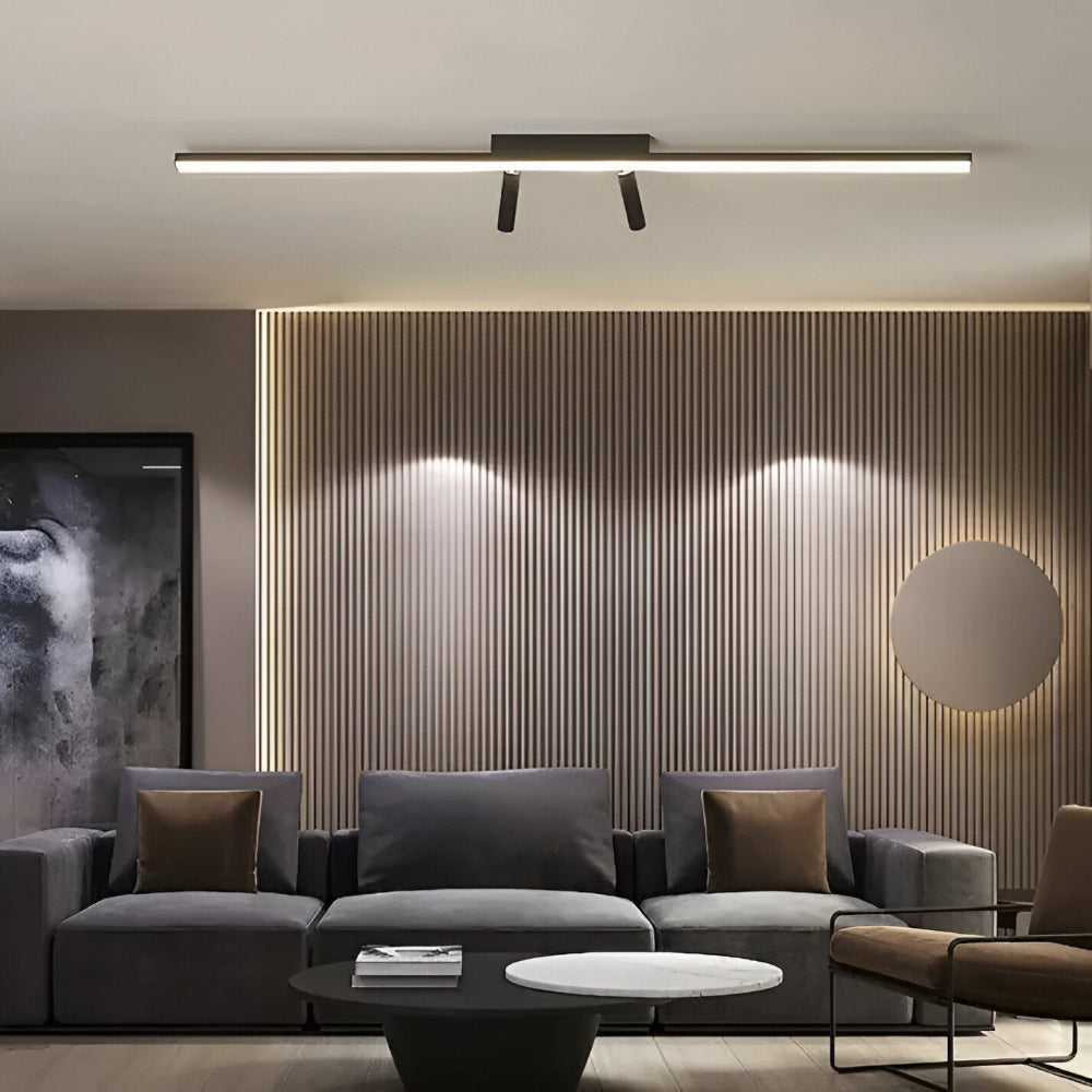 Système de lampe sur rail LED multi-spots ajustables pour une lumière moderne et polyvalente.