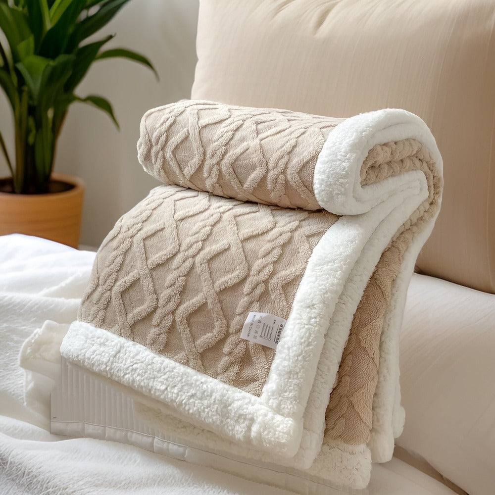 Couverture douce réversible pour chambre, motif peau de mouton, couleur naturelle, pour un sommeil paisible.