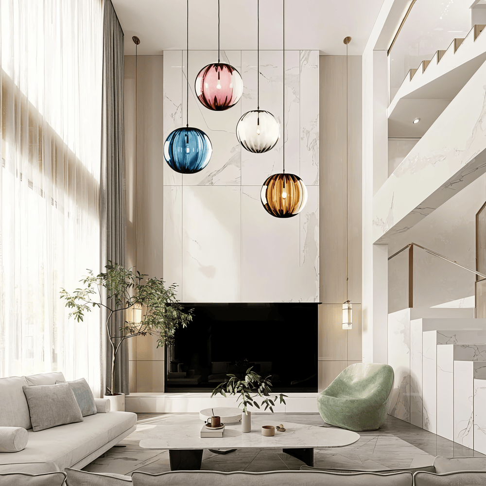 Suspension LED design nordique, globes de verre multicolores, éclairage intérieur ajustable pour plafond.