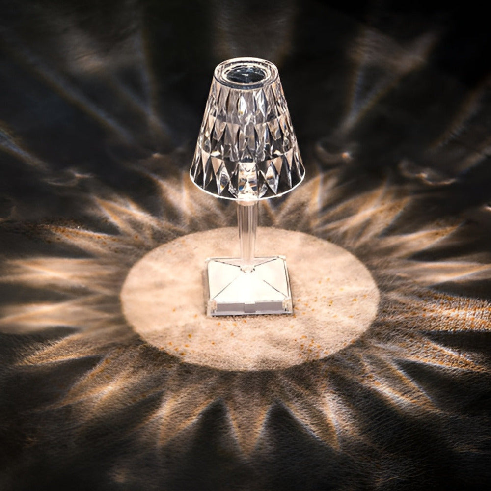 Lampe de chevet LED tactile rechargeable USB, projection de cristal, éclairage d'ambiance élégant.