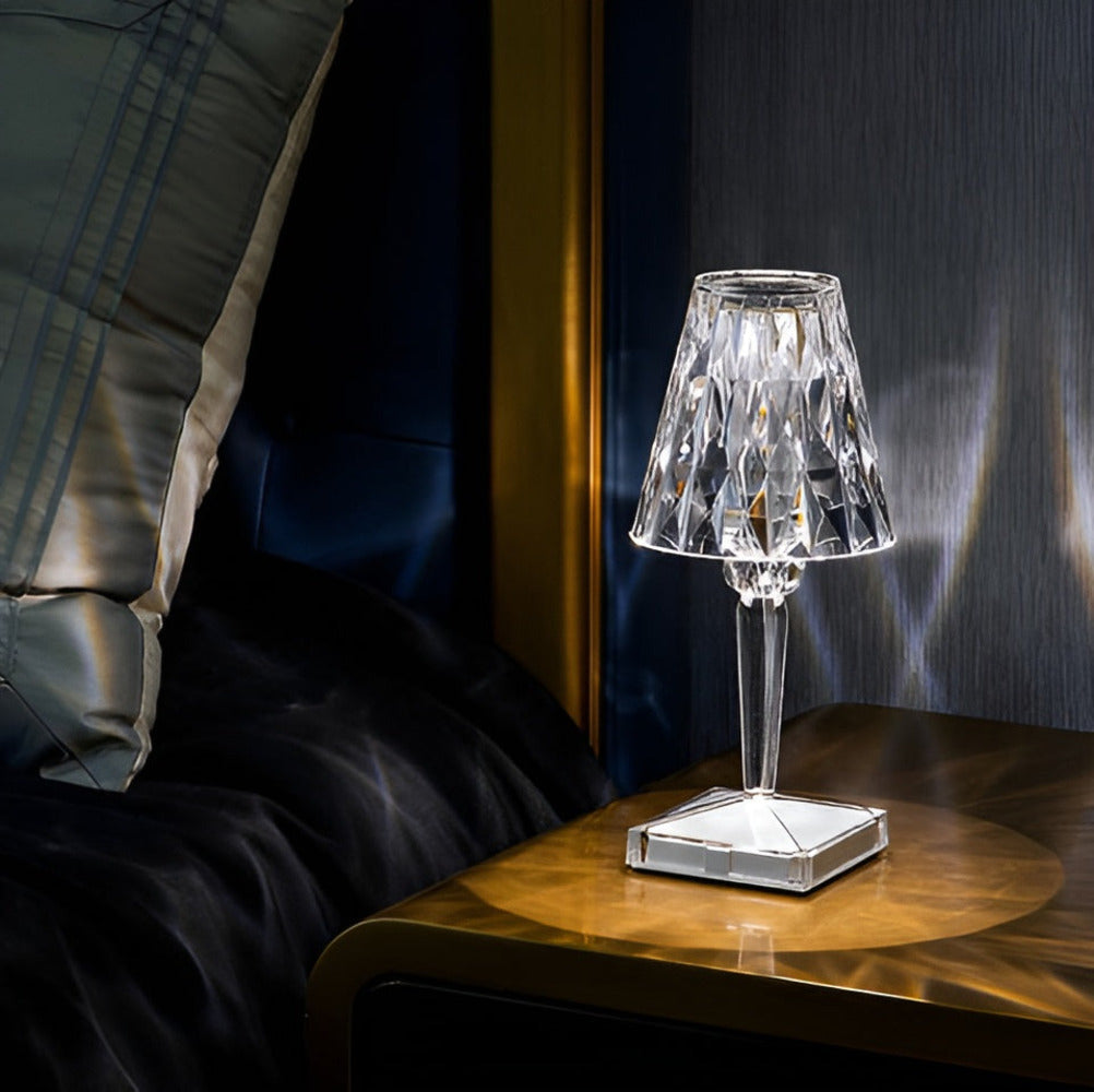 Lampe de bureau LED à projection de cristal, lumière d'ambiance tactile rechargeable pour déco intérieure.