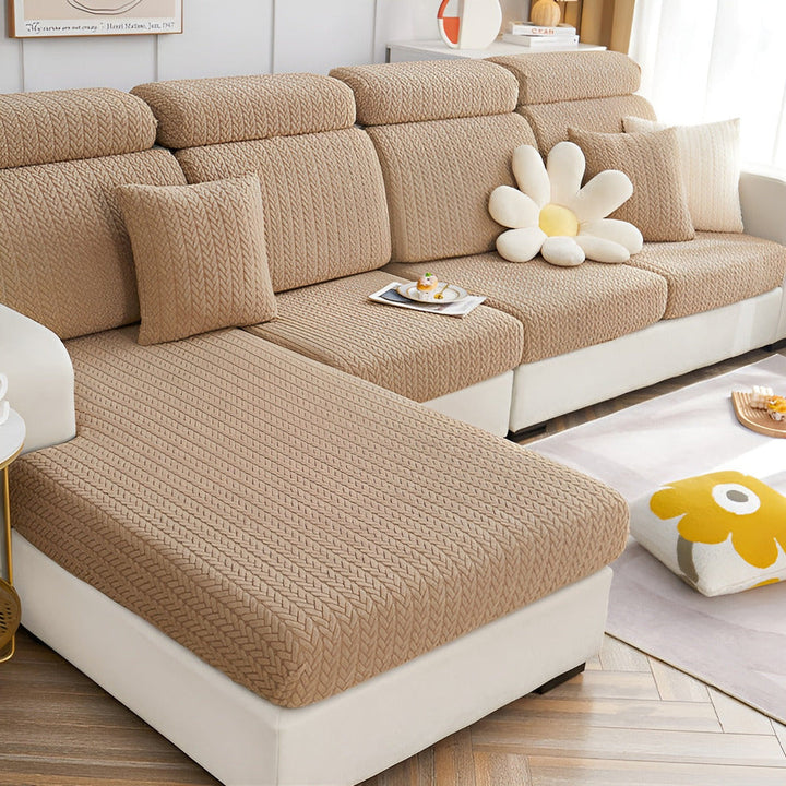 Couvre-canapé extensible ElasticEase, motif jacquard élégant, protection durable du mobilier.