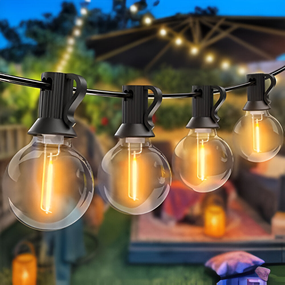 Guirlande lumineuse extérieure G40 à globes LED, étanche pour jardin, terrasse et patio.