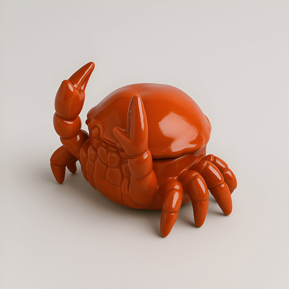 Cendrier crabe orange élégant en céramique, accessoire décoratif pour la maison et l'intérieur.