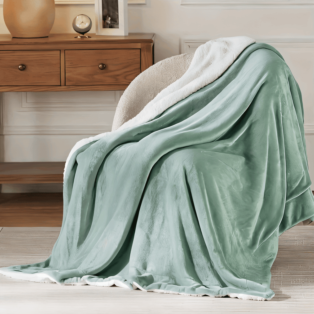Couverture d'hiver épaisse en polaire Sherpa réversible, plaid douillet apportant chaleur et confort supérieur pour lit ou canapé.
