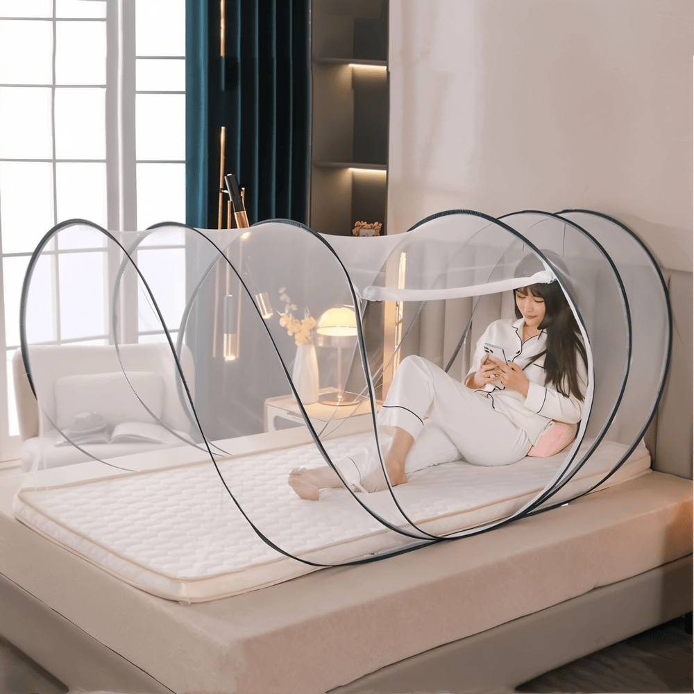 Moustiquaire de lit ronde, maille fine blanche, assure un sommeil paisible sans insectes, confort intérieur.