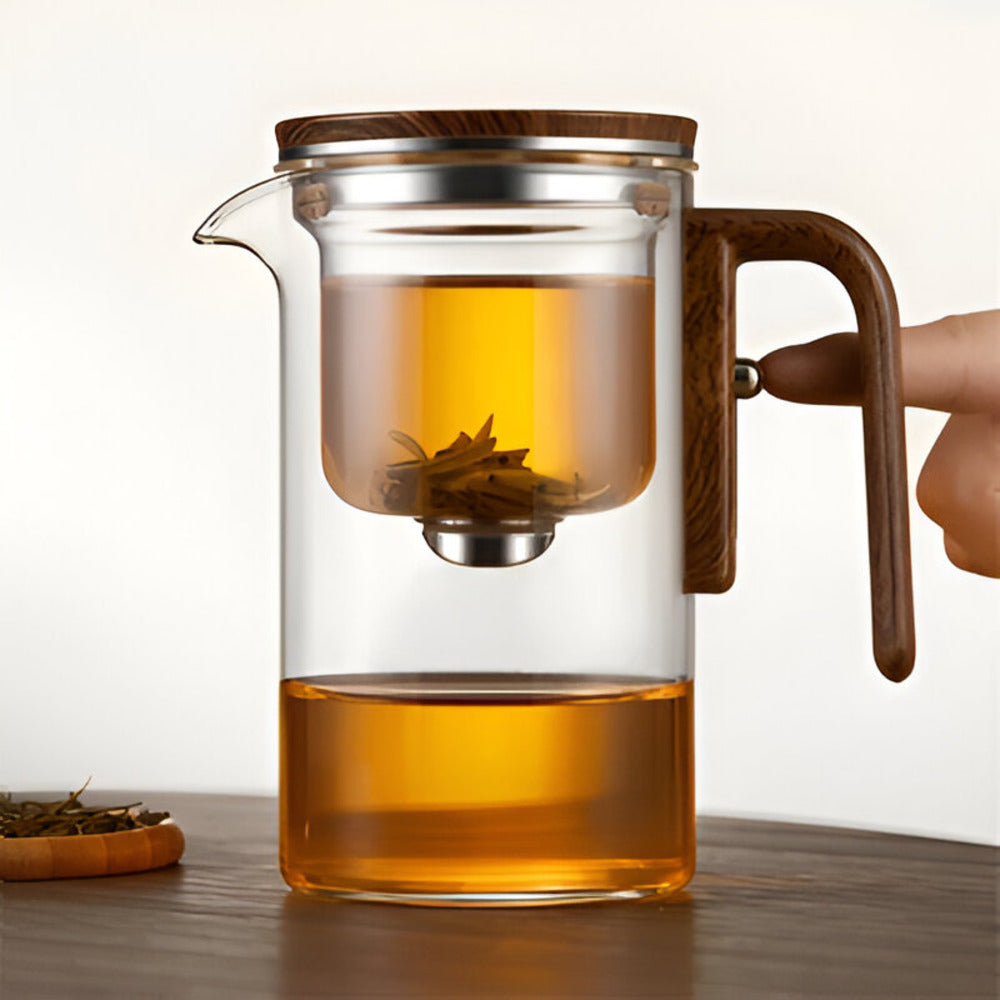 Théière en verre élégante 520ml avec filtre infuseur pour thé en vrac, parfaite pour cuisine moderne.