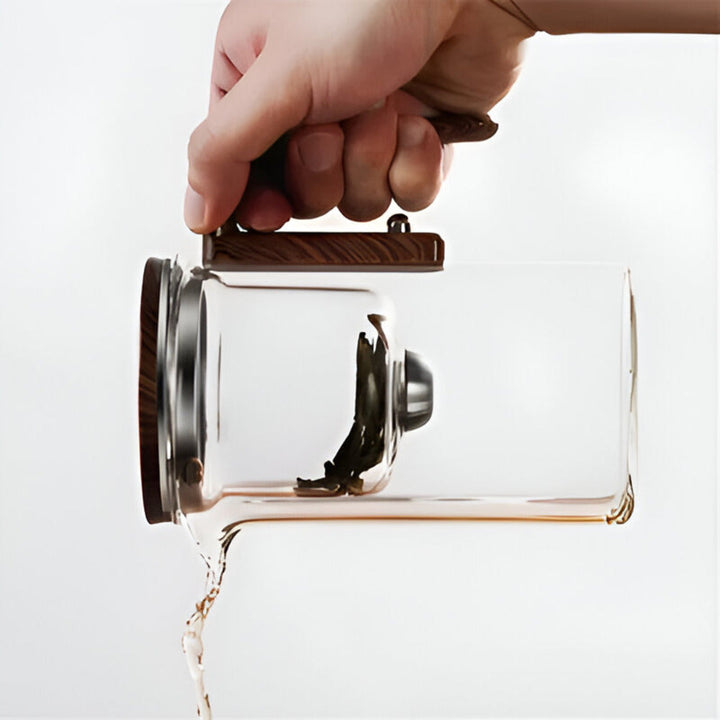 Théière en verre borosilicate durable 720ml, avec filtre pour infusions saines et rapides.